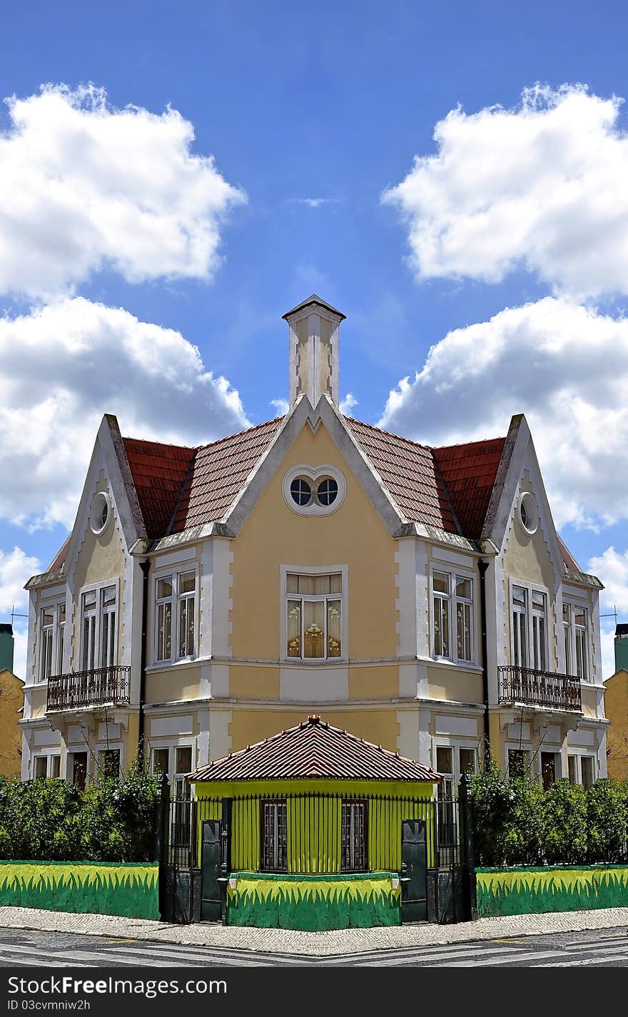 Architecture of the house in mirror image. Architecture of the house in mirror image