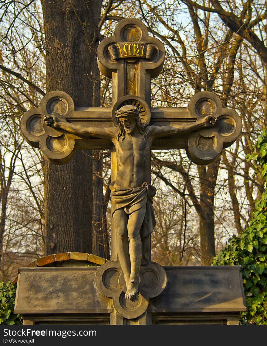 Monuments in the cemetery in Prague. Memorials, headstones.