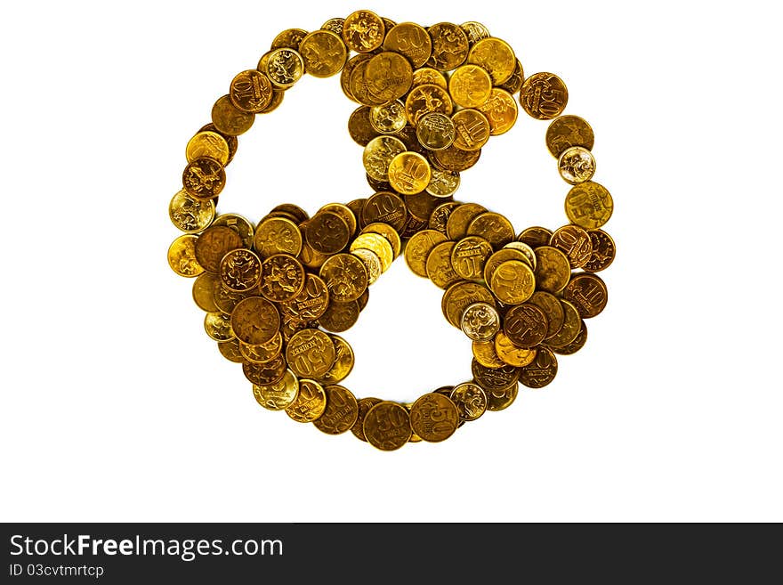 Sign on radioactive infection combined from coins. Sign on radioactive infection combined from coins