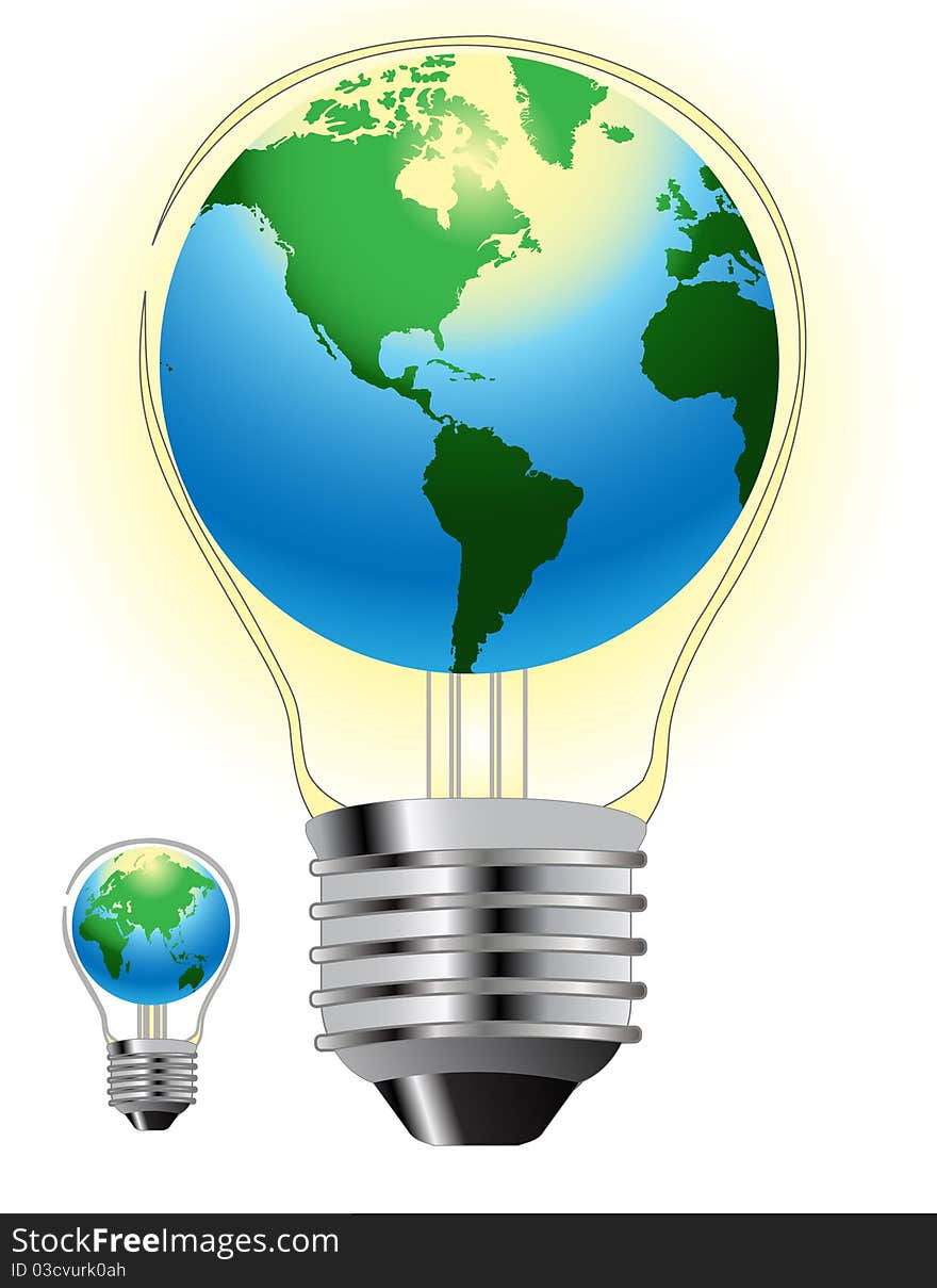 Light bulb with world globe