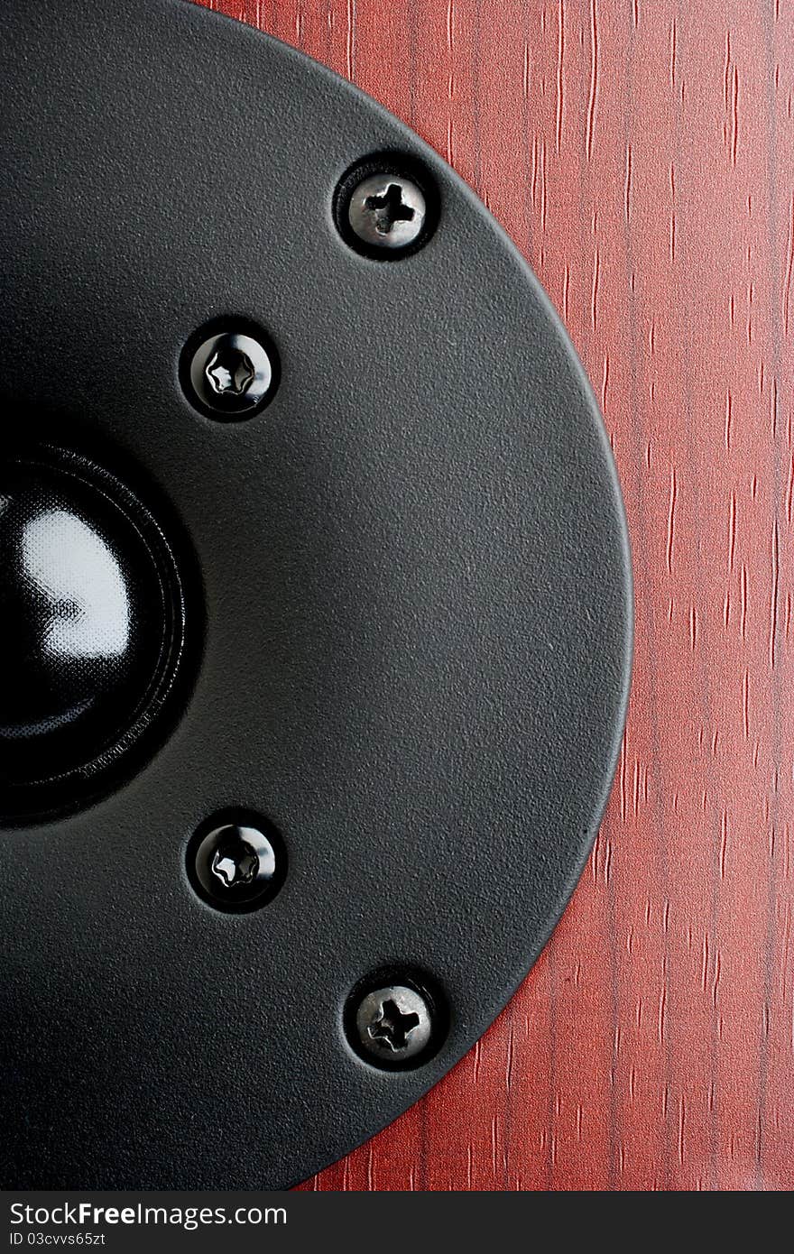 Close up of a black tweeter from home audio speakers