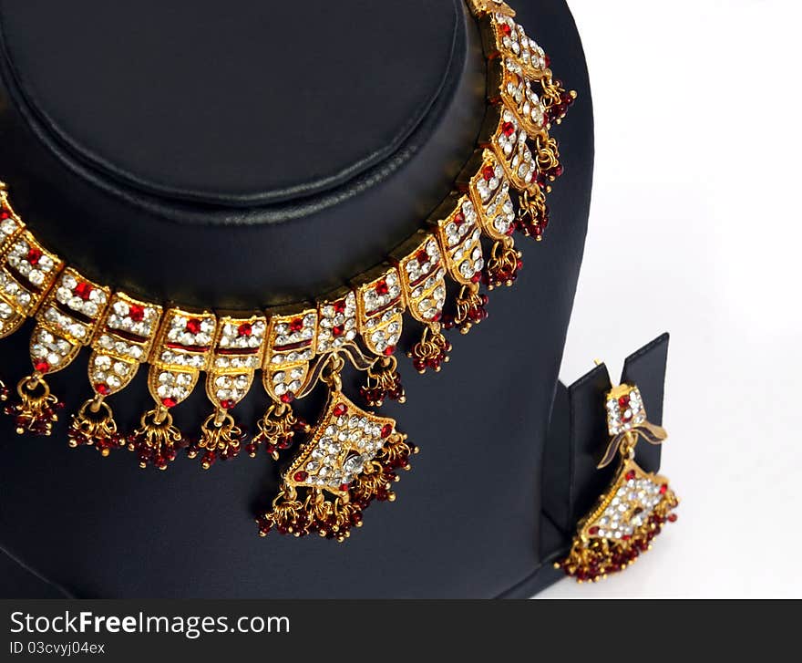 Indian Gold Necklace with Gemstones