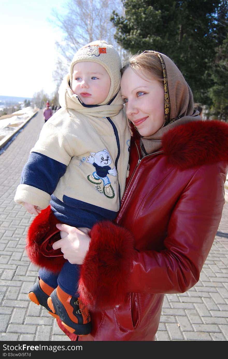 Mom and sonny for a walk in the park