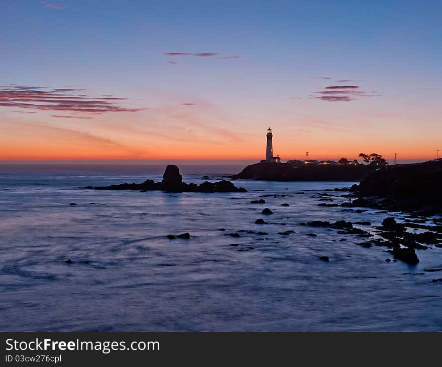 Pigeon Point Lighthouse at sunset. Pigeon Point Lighthouse at sunset.