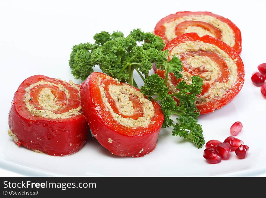 Peppers stuffed with hazelnut paste. Peppers stuffed with hazelnut paste