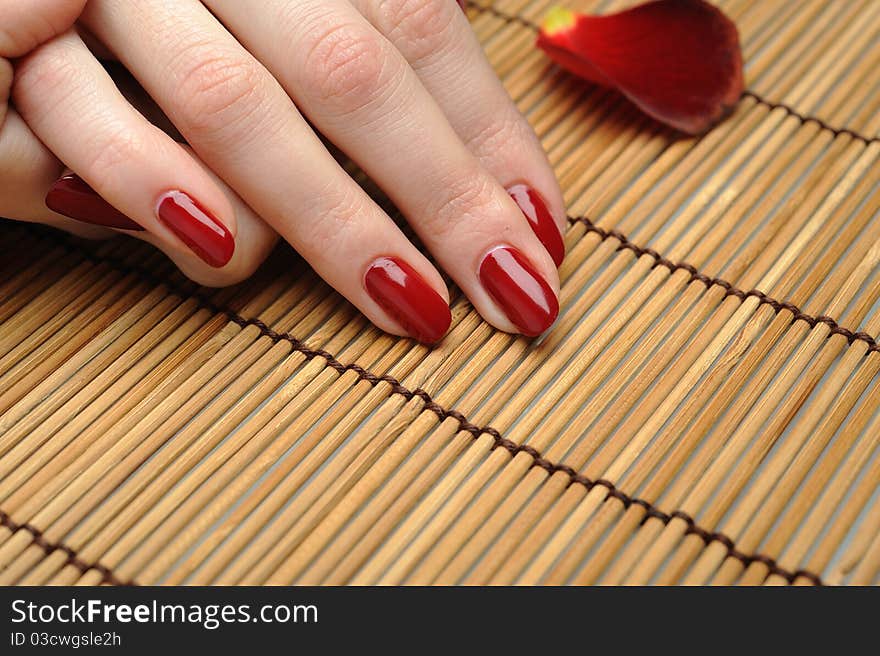 Beautiful hand with perfect nail red manicure