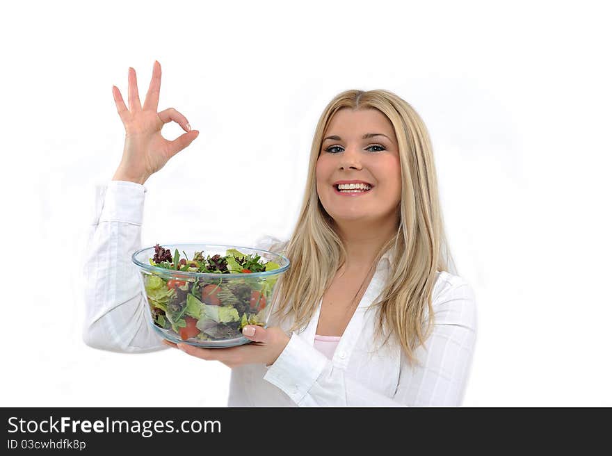 Pretty Woman Eating Green Vegetable Salad