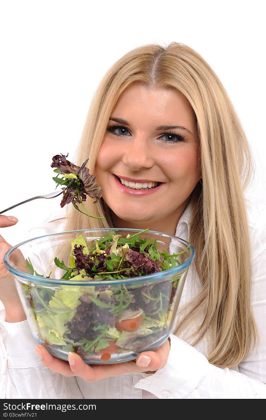 Pretty Woman Eating Green Vegetable Salad