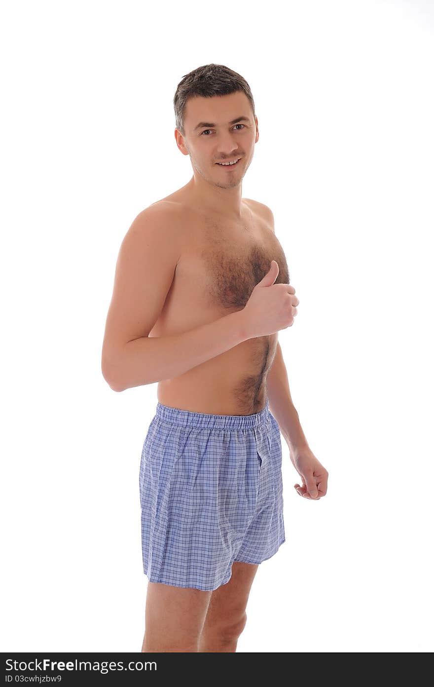 Young handsome optimistic male in underwear. isolated