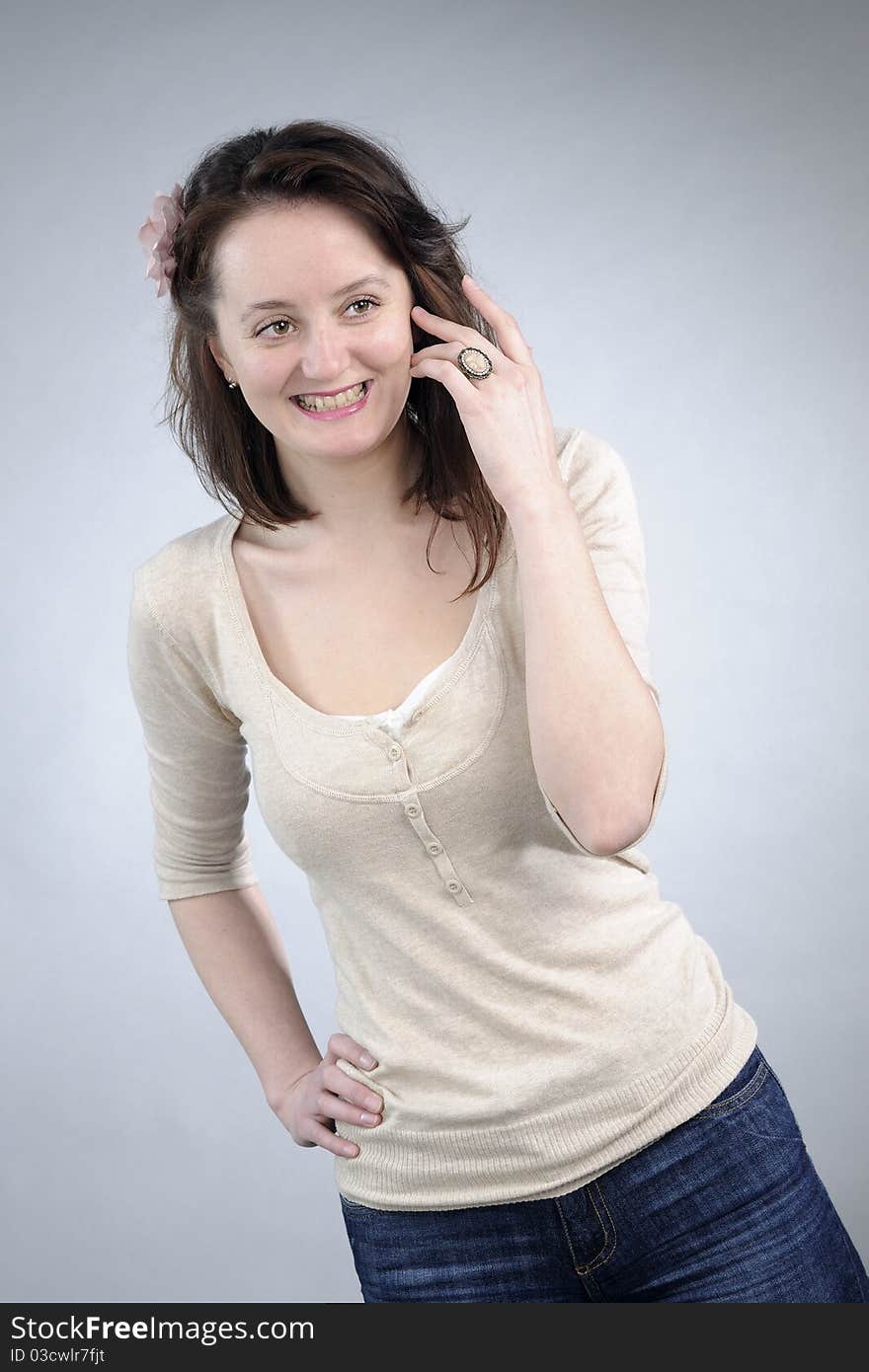 Smiling woman showing ring