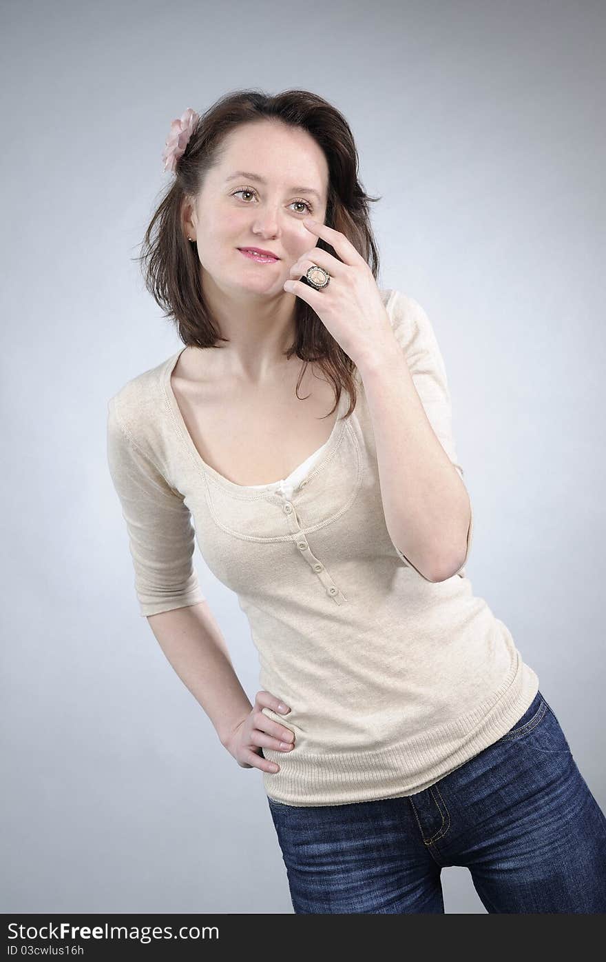 Cute woman showing ring