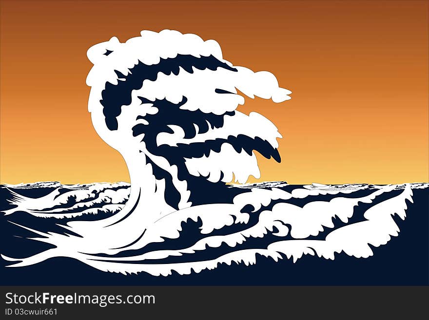 Illustration of big sea wave. Illustration of big sea wave