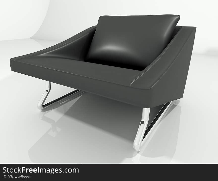 Black Leather Sofa 3D Rendering Isolated in White Background. Black Leather Sofa 3D Rendering Isolated in White Background