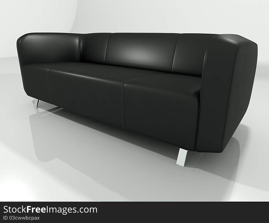 Black Leather Sofa 3D Rendering Isolated in White Background. Black Leather Sofa 3D Rendering Isolated in White Background