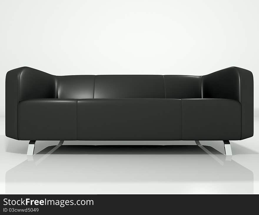 Black Leather Sofa 3D Rendering Isolated in White Background. Black Leather Sofa 3D Rendering Isolated in White Background