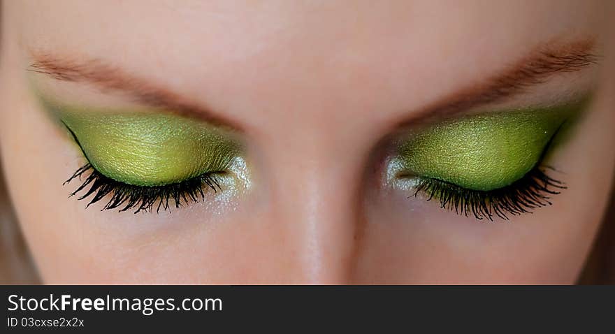 Woman eyes with long eyelashes and makeup