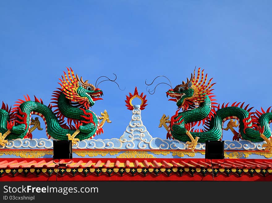 Two dragons on top pavilion roof. Two dragons on top pavilion roof.