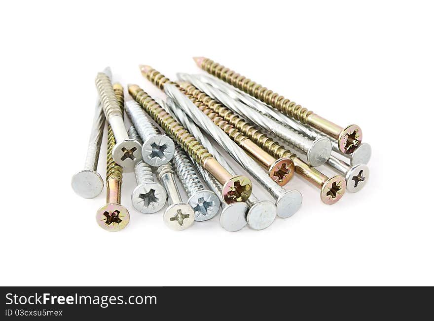 Screws on isolated white background