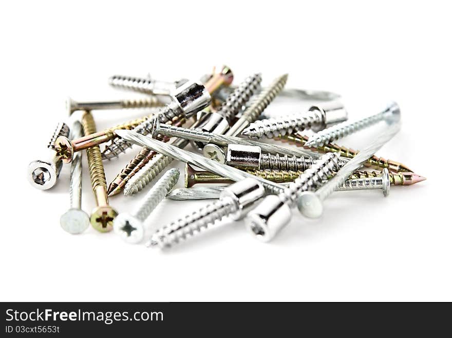 Screws on isolated white background