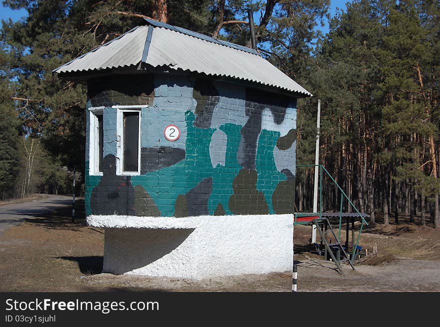 Abandoned military base checkpoint near Chernobyl alienation area.Ukraine,