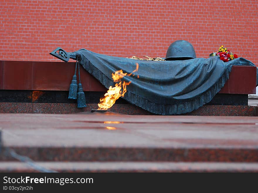 Grave of Unknown soldier of Second World War. Aleksandr's garden, Kremlin wall. Moscow, Russia.