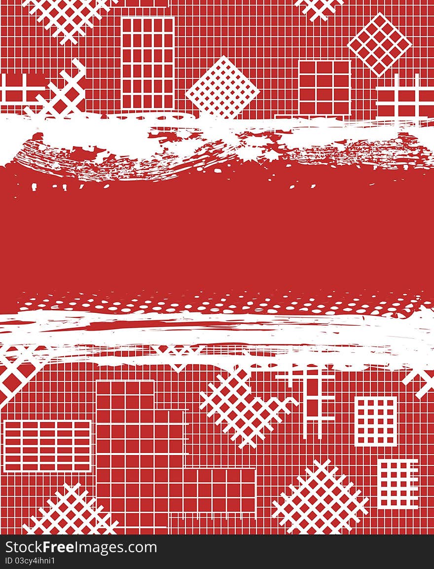 Grunge red background with white cages. Vector illustration