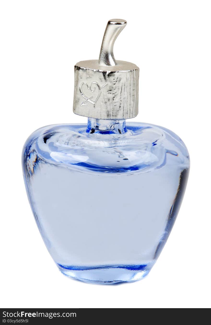 Blue perfume bottle isolated on white background