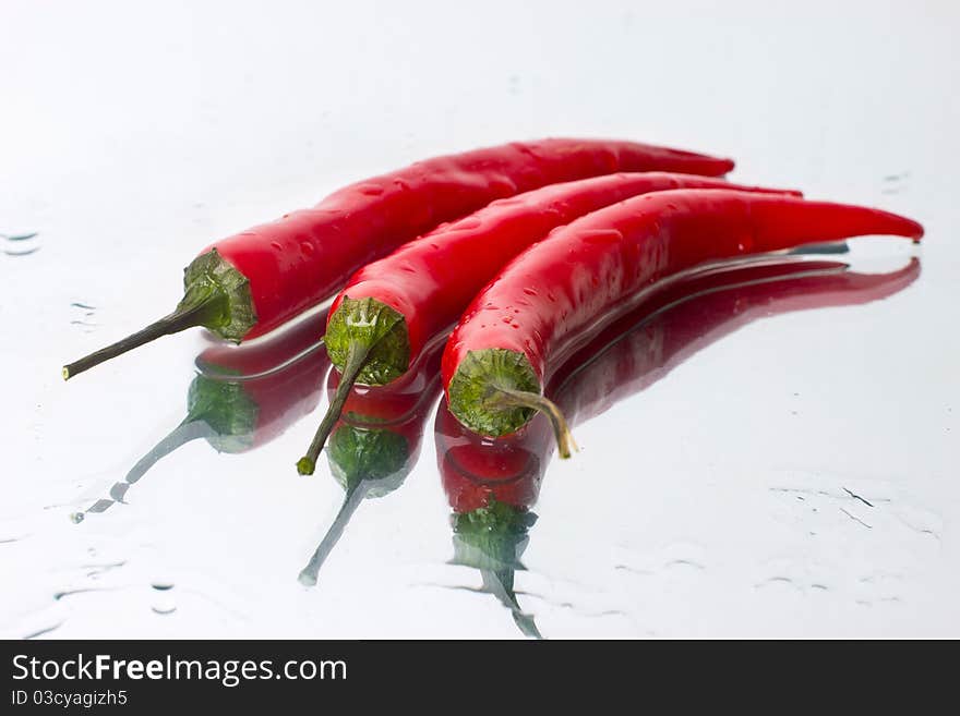 Three peppers on the mirror