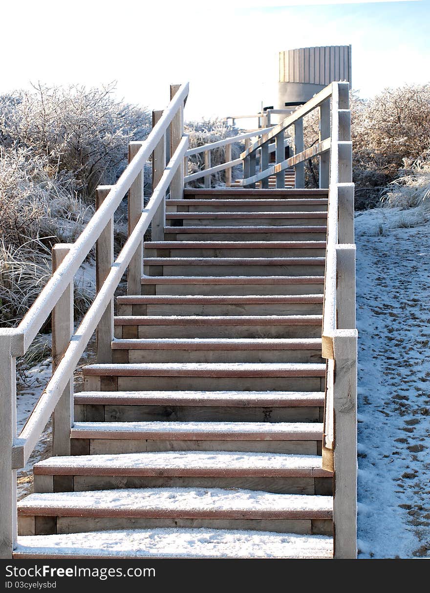 Snow covered steps