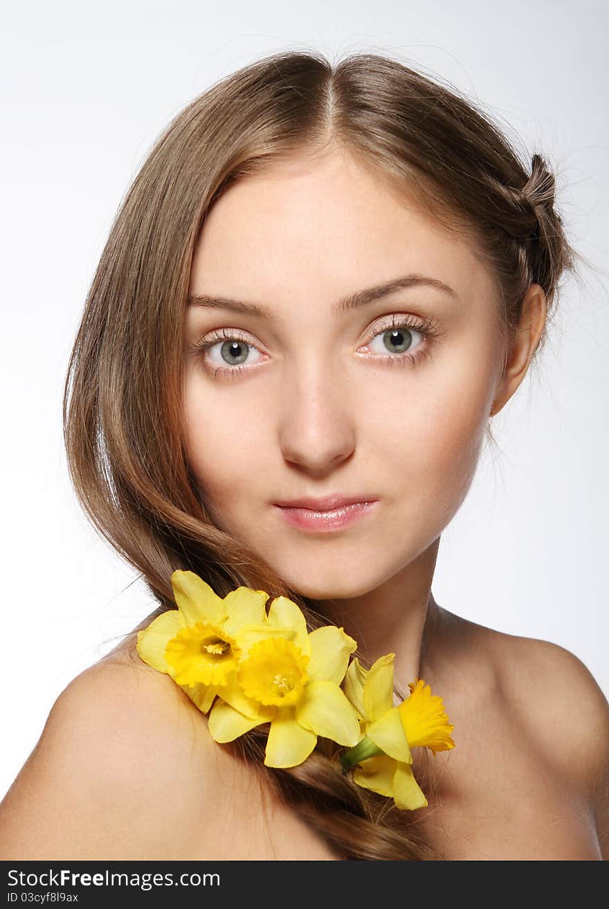 Blond Girl With Flowers In Her Hair