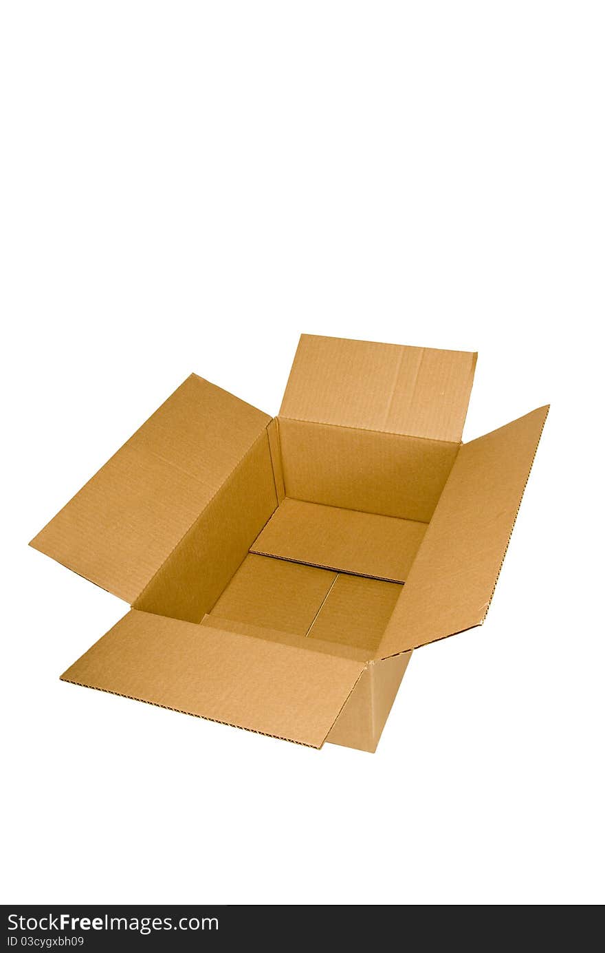 Empty cardboard box ready for shipping, moving, etc. Isolated on white.