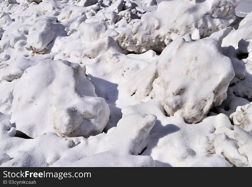 Snow Lumps On Roadside