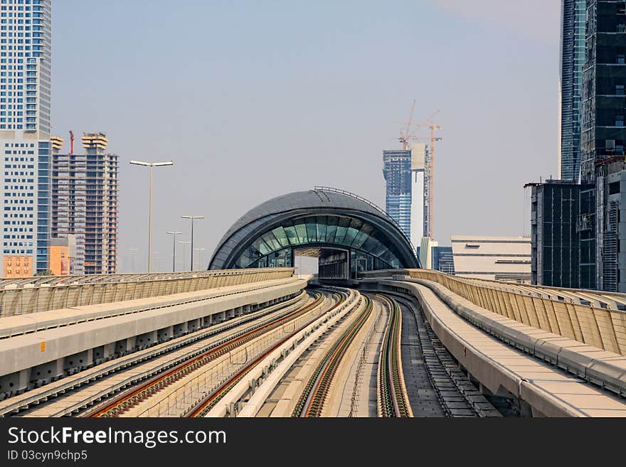 Modern metro in the city of Dubai, United Arab Emirates. Modern metro in the city of Dubai, United Arab Emirates