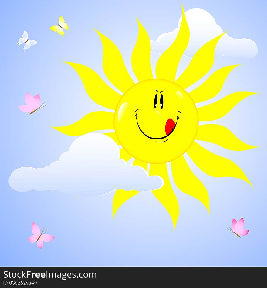 Smiling sun with bows and butterflies. Smiling sun with bows and butterflies.