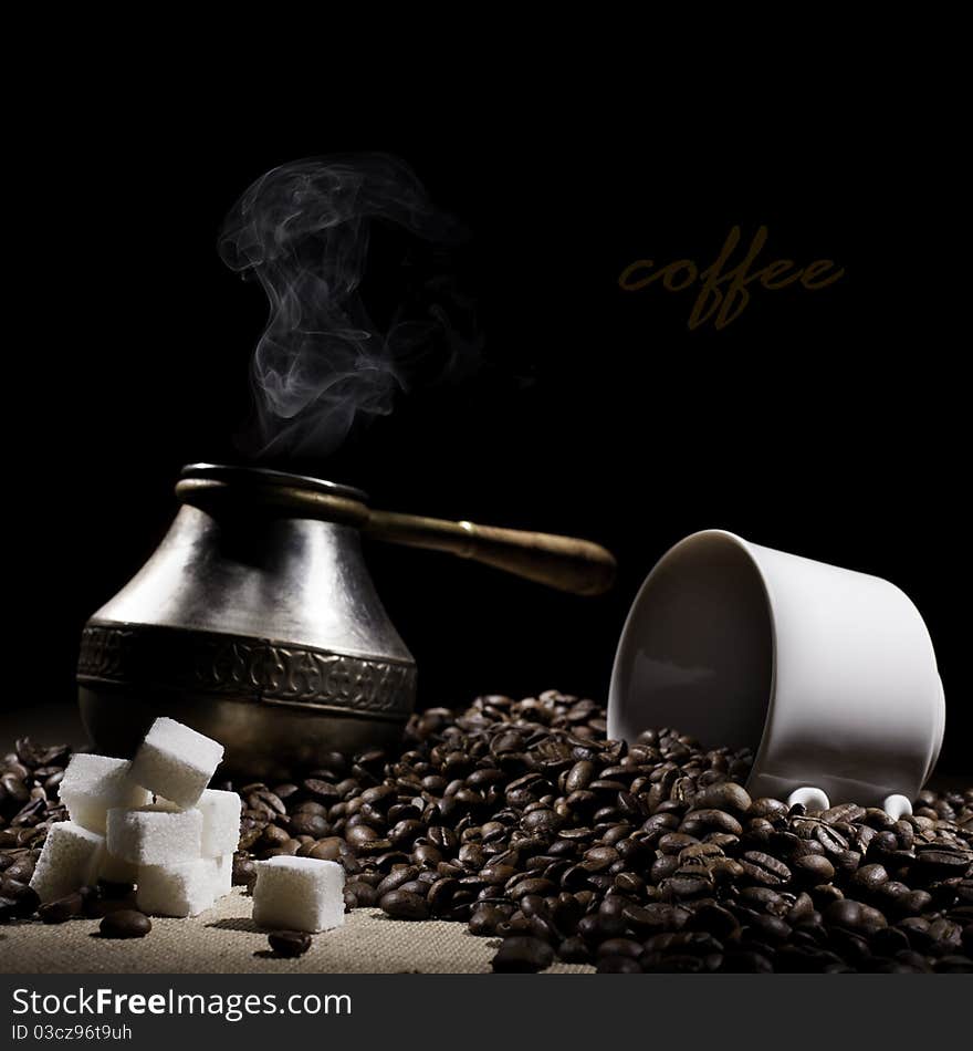 Beautiful coffee still-life on a black background