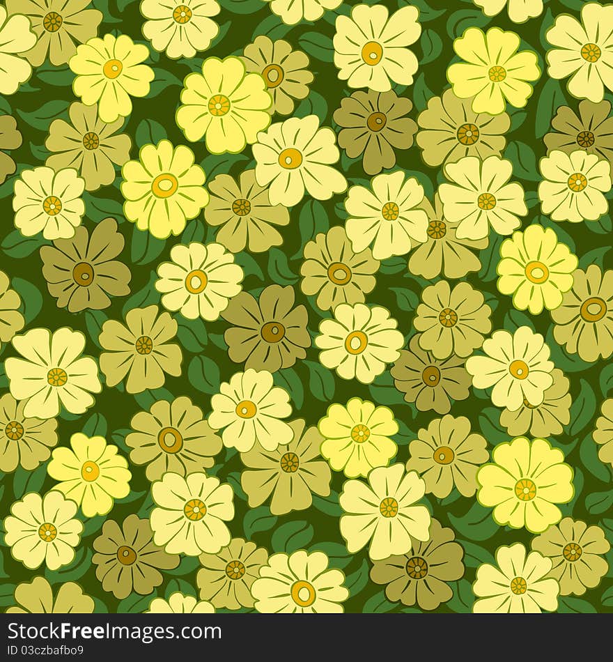 Yellow flower field seamless background pattern