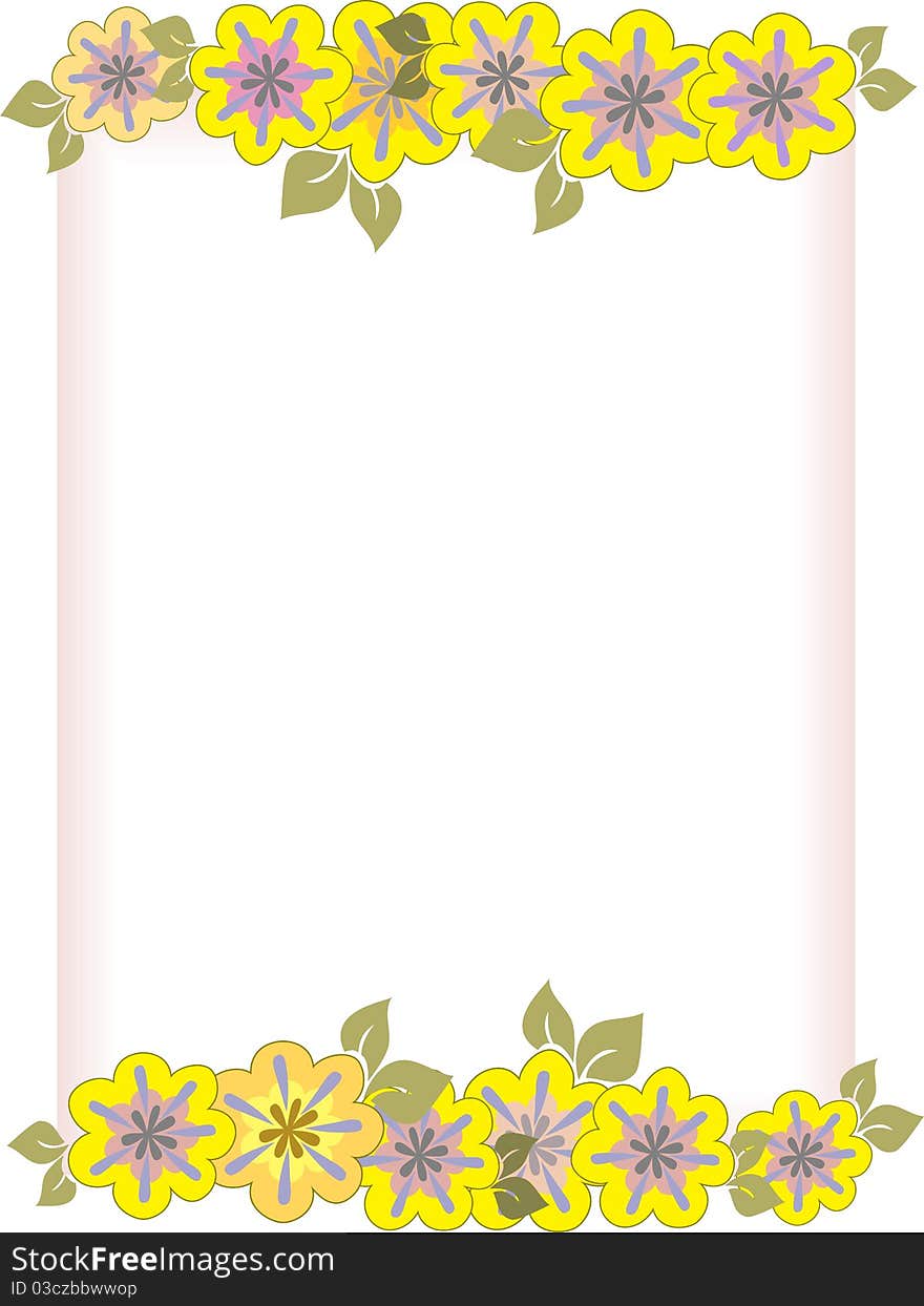 Sheet of paper in a frame of yellow flowers. Sheet of paper in a frame of yellow flowers