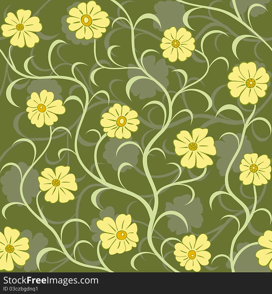Yellow flower swirl seamless background pattern