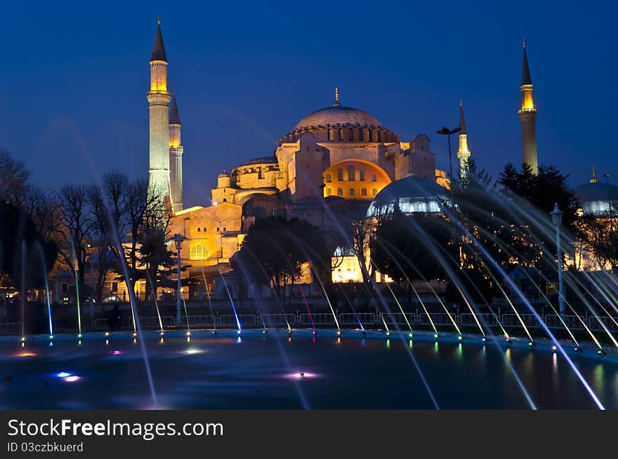 Night view of Hagia Sophia (Aya Sofia) mosque