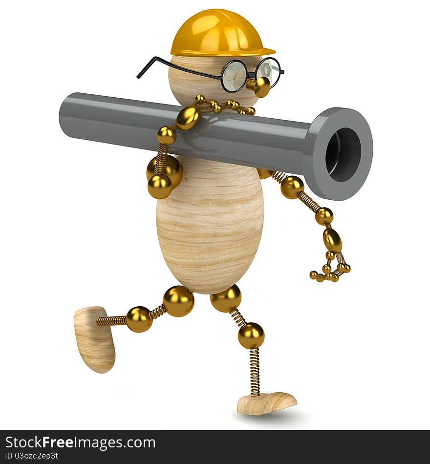 3d Wood Man Carring A Pipe