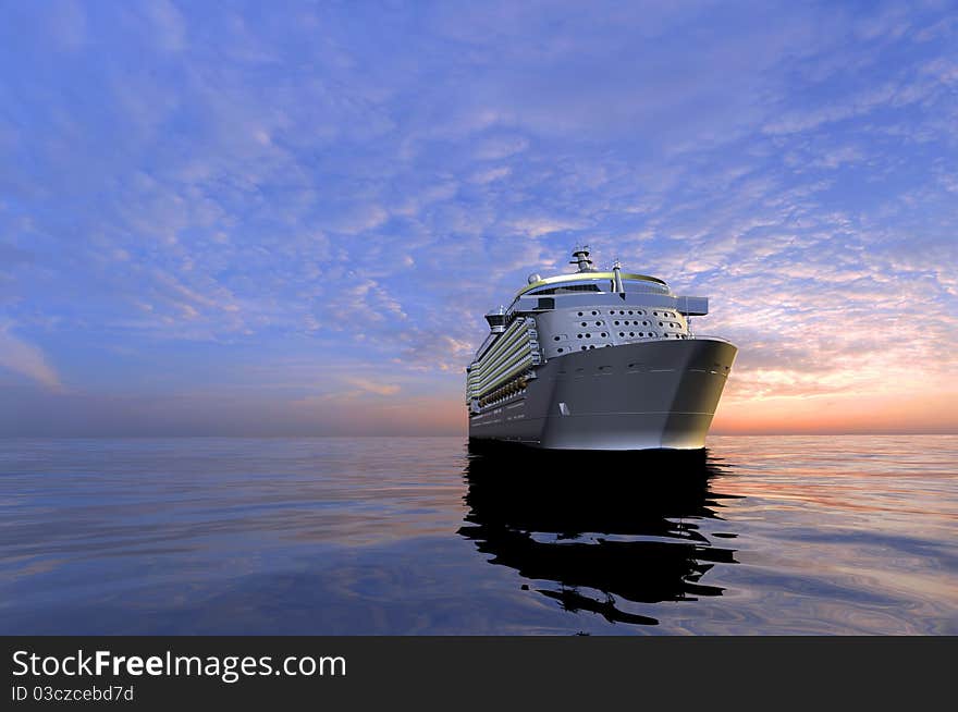 A modern liner is in an ocean