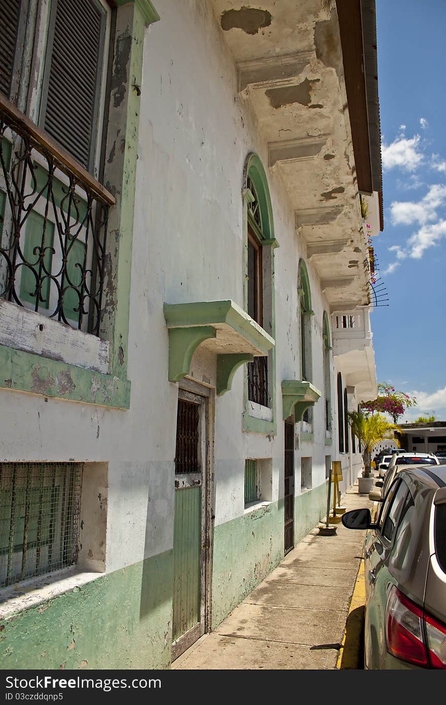 Houses along a street in the old sector of Panama City. Houses along a street in the old sector of Panama City