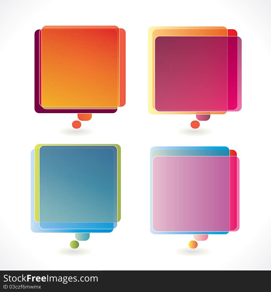 Colorful rectangular speech bubble set with transparency. Colorful rectangular speech bubble set with transparency