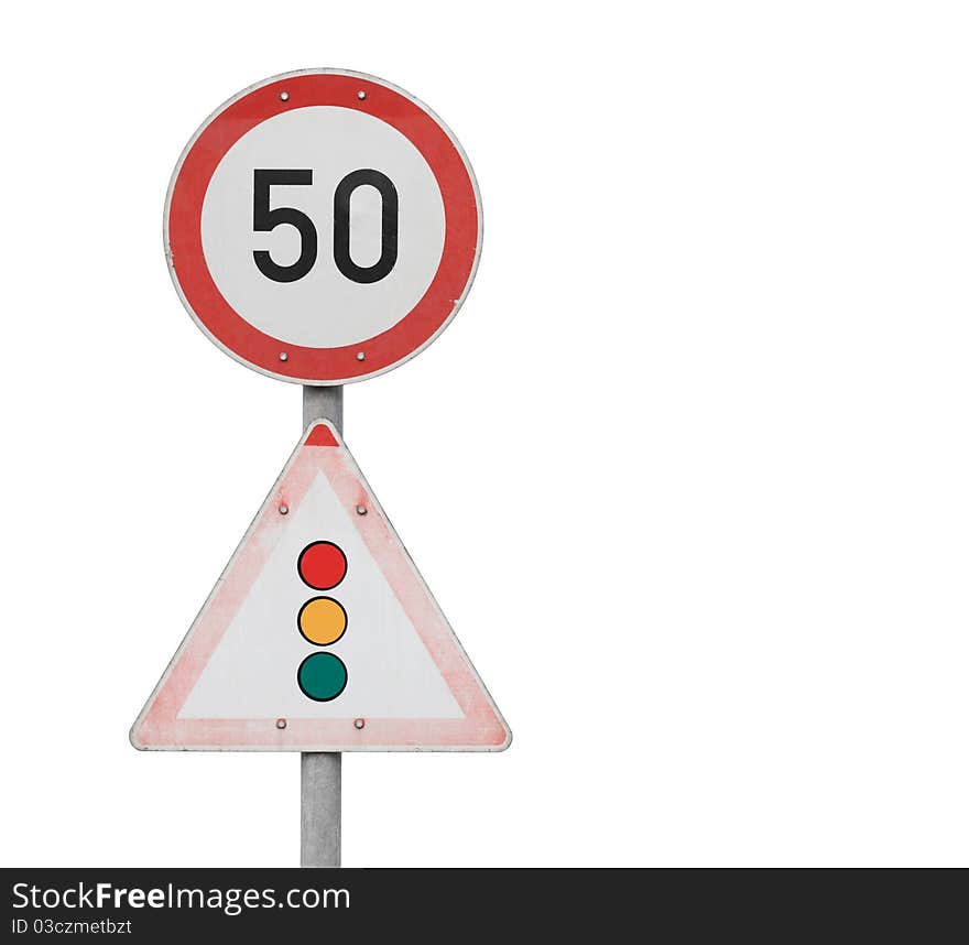 Isolated traffic Signs on natural white background