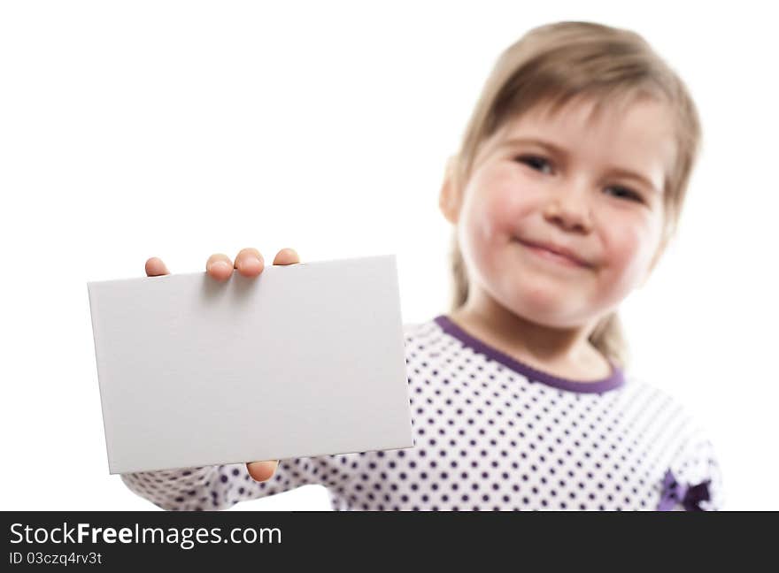 Little girl showing blank board