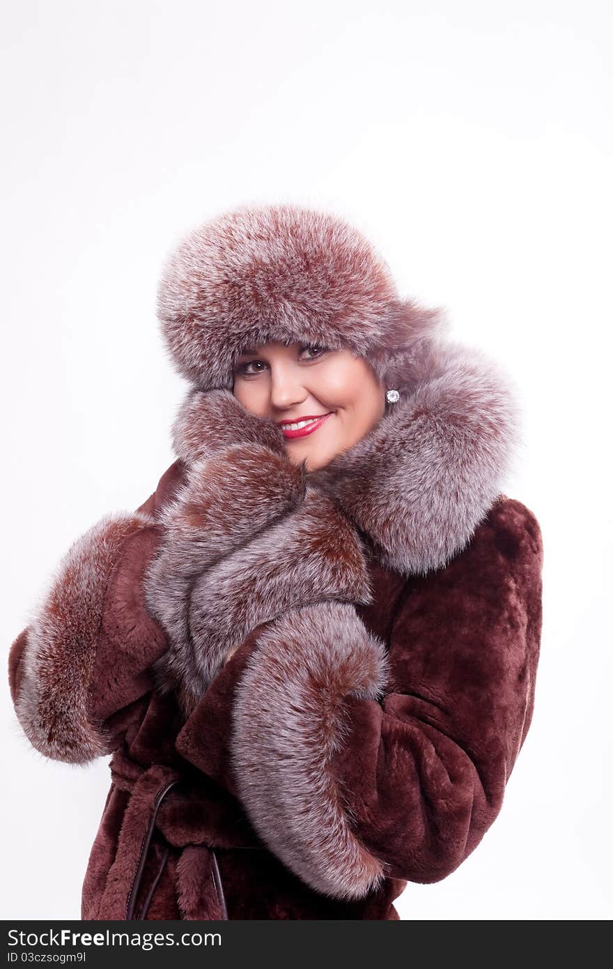 Woman smile in fur coat