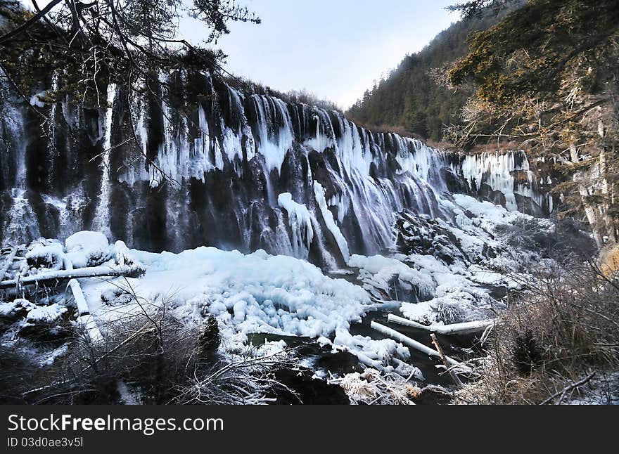 Waterfall in Winter, Jiuzhaigou, China