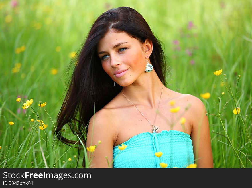 Beautiful woman on flower field. Beautiful woman on flower field