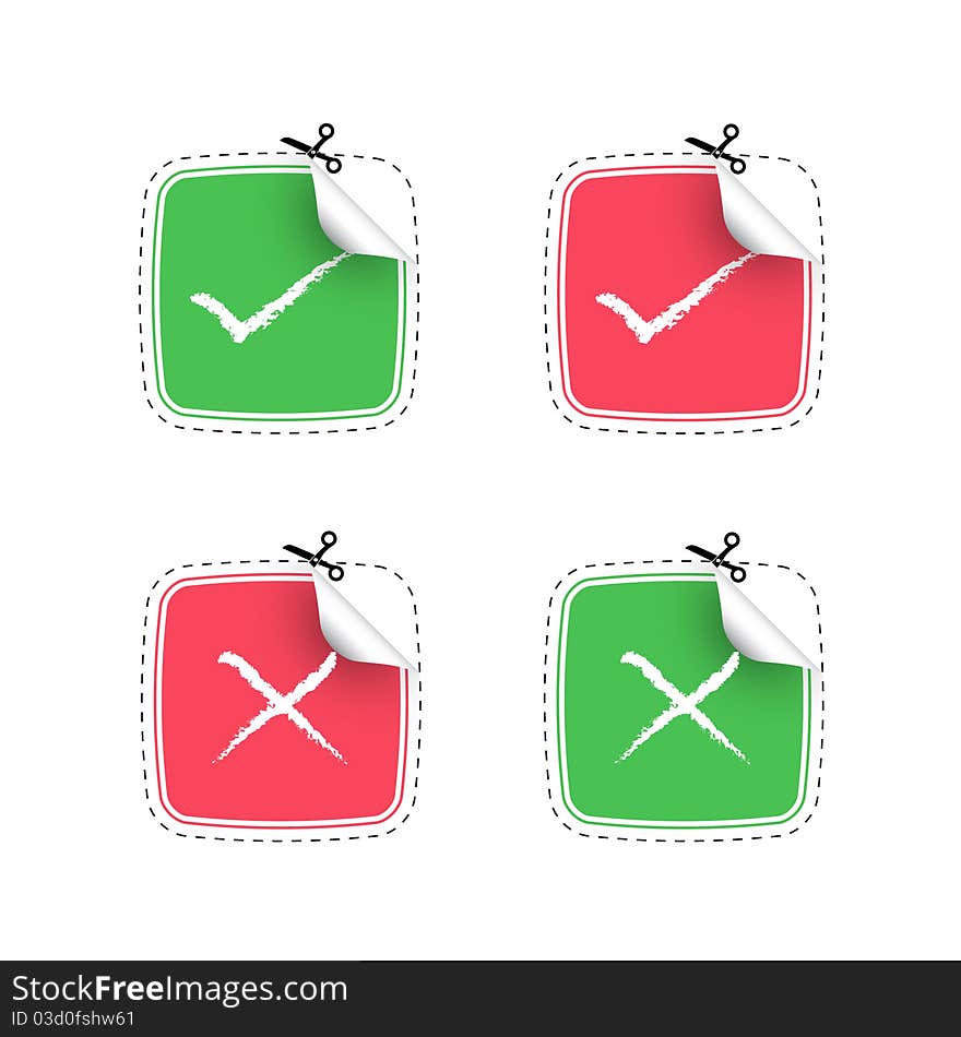 Scissors cut vector positive checkmark stickers