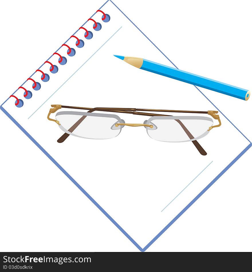 Glasses And Notepad With Pencil